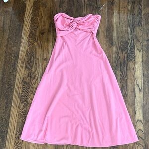 Petal & Pup Strapless Pink Twist-Front Midi Dress